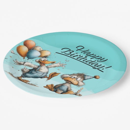 アヒル漫画誕生日紙プレート ペーパープレート (アングル)