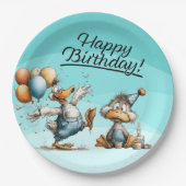 アヒル漫画誕生日紙プレート ペーパープレート (正面)