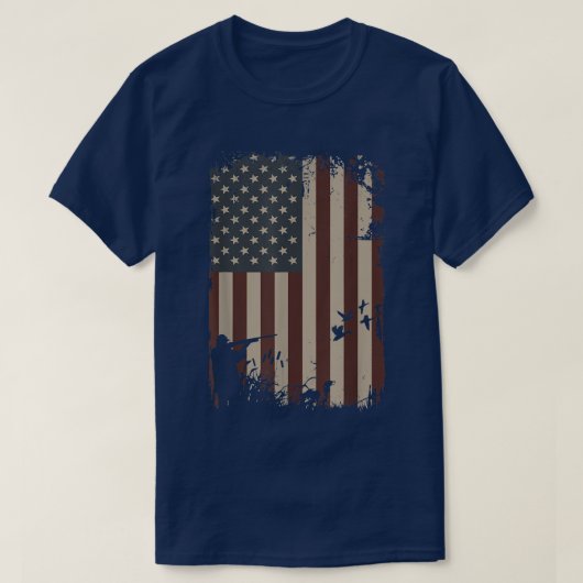 アヒル狩りアメリカ国旗ヴィンテージハンターダックGIF Tシャツ (デザイン正面)