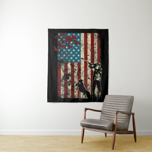アヒル狩り動揺して愛国的アメリカ国旗 タペストリー (インサイチュ)