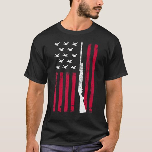 アヒル狩り米国国旗ゲースティール(緑がかった色)メルガンザーハンターP Tシャツ (正面)