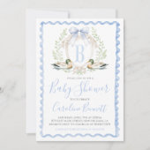 アヒル男の赤ちゃんシャワージ名門私立校風のンガムブルー 招待状 (正面)