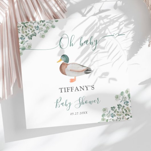 アヒル男女兼用グリーンベイビーシャワー スタンダードカクテルナプキン