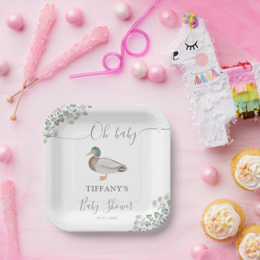 アヒル男女兼用グリーンベイビーシャワー ペーパープレート (パーティー)