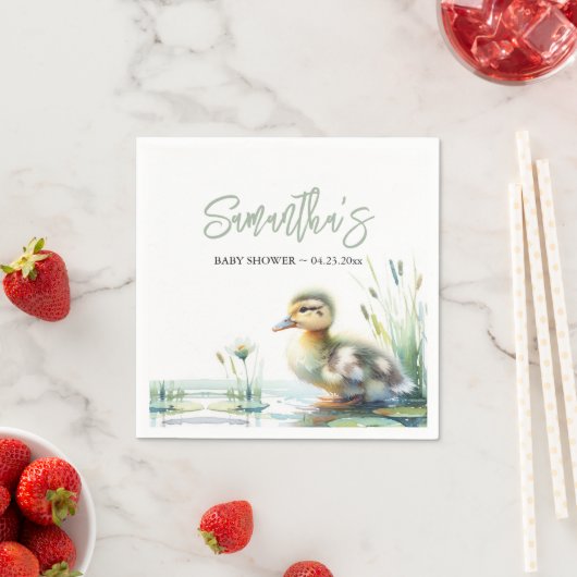 アヒル男女兼用セージ緑の赤ちゃんシャワー スタンダードカクテルナプキン (インサイチュ)