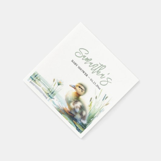 アヒル男女兼用セージ緑の赤ちゃんシャワー スタンダードカクテルナプキン (角)