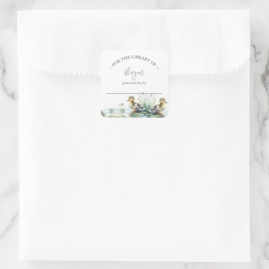 アヒル男女兼用ベイビーシャワー蔵書票 スクエアシール (バッグ)