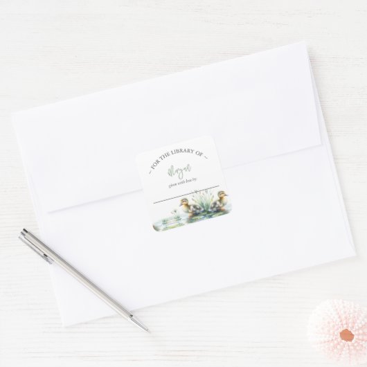 アヒル男女兼用ベイビーシャワー蔵書票 スクエアシール (封筒)