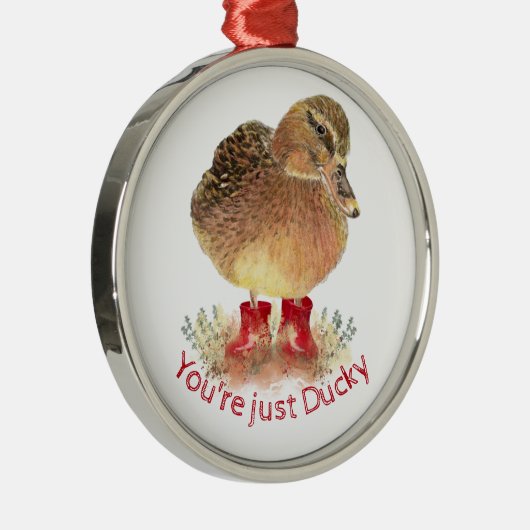 アヒル赤ゴムブーツあなたはのみダッキー（アヒルちゃん） メタルオーナメント (右)