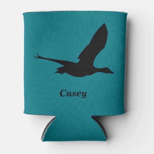 アヒル飛んでいる狩りをテーマにしたパーソナライズされた缶ホルダー 缶クーラー (正面)