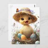 アヒル麦わら帽子イースター卵の花蝶 ポストカード (正面/裏面)