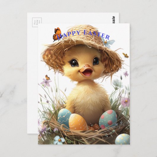 アヒル麦わら帽子イースター卵の花蝶 ポストカード (正面/裏面)