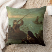 アヒル(キャンバスの油)で撃っているハンター クッション (ブランケット)