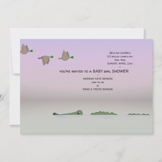アヒル&ゲーター自然マンガガールベビーシャワー 招待状 (正面)