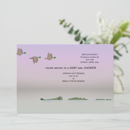 アヒル&ゲーター自然マンガガールベビーシャワー 招待状 (スタンド正面)