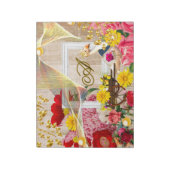 アヒル&木製キャリッジレッドローゼズ金ゴールドデコールフローラ ノートパッド (回転)