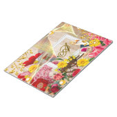アヒル&木製キャリッジレッドローゼズ金ゴールドデコールフローラ ノートパッド (アングル)