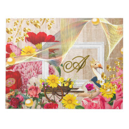 アヒル&木製キャリッジレッドローゼズ金ゴールドデコールフローラ ノートパッド