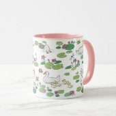 アヒル《植物》スイレンパッド11oz.ピンクの白いセラミックマグカップ マグカップ (正面右)