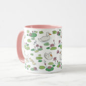 アヒル《植物》スイレンパッド11oz.ピンクの白いセラミックマグカップ マグカップ (正面左)