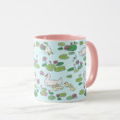 アヒル《植物》スイレンパッド11oz.ピンク、青セラミックマグカップ マグカップ (正面右)