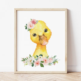 アヒル，農園動物，ピンクの花，女の子の子供部屋 フォトプリント           