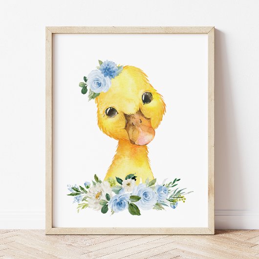 アヒル，農業動物，青い花，男の子子供部屋 ポスター
