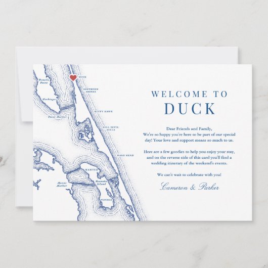 アヒルNCアウターバンクス海軍結婚のウェルカム旅程 サンキューカード (正面)