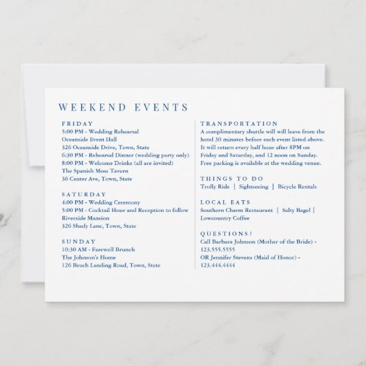 アヒルNCアウターバンクス海軍結婚のウェルカム旅程 サンキューカード (裏面)