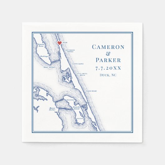 アヒルNCアウターバンクスOBXネイビーエレガントな結婚式 スタンダードカクテルナプキン (正面)