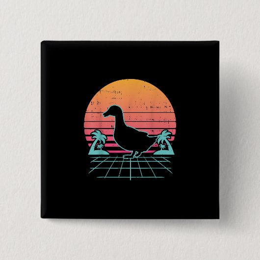 アヒルVaporwave Aestic 80sファーム動物農家ギフト 缶バッジ (正面)