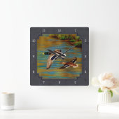 アヒ飛んでいるル炭灰色 スクエア壁時計 (ホーム)