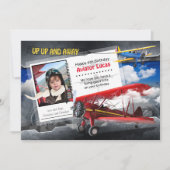 アビおもしろいエータ飛行機誕生日カード 招待状 (正面)