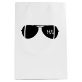 アビエータサングラスパイロットイニシャル飛行機飛んでいる ミディアムペーパーバッグ (正面)