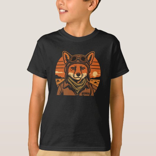 アビエーターキツネ飛んでいるフォキシウイング Tシャツ (正面)