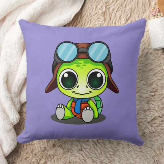 アビエーターハットの可愛いチビ(小さくかわいく書いた感じ)漫画の亀 クッション (ブランケット)