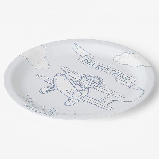 アビエーターパイロット飛行機貨物大切ベビーシャワー ペーパープレート (アングル)