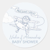 アビエーターパイロット飛行機貨物大切ベビーシャワー ラウンドシール (正面)
