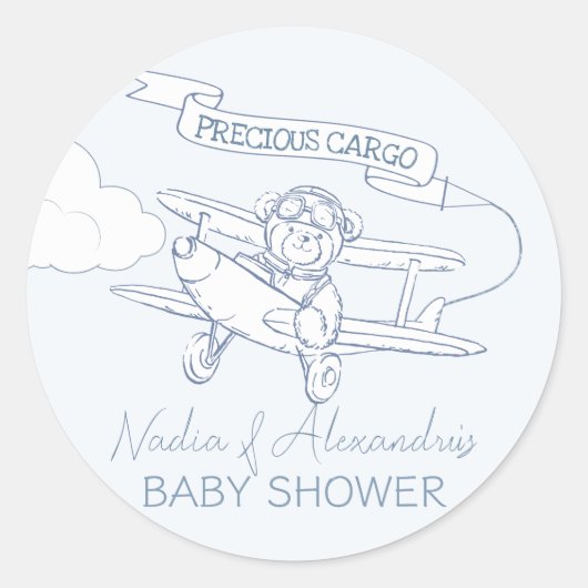 アビエーターパイロット飛行機貨物大切ベビーシャワー ラウンドシール (正面)