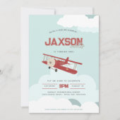 アビエーター第1誕生日レトロ飛行機招待状 招待状 (正面)