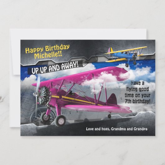 アビエーター飛行機誕生日カード 招待状 (正面)