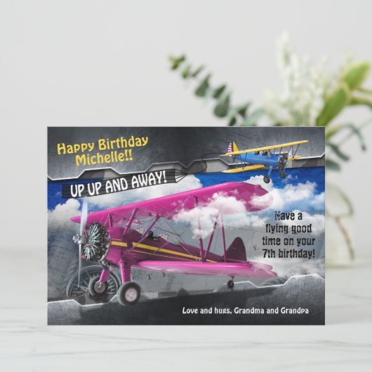 アビエーター飛行機誕生日カード 招待状 (スタンド正面)