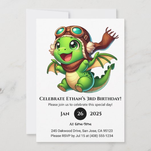 アビエーター ベビードラゴン 誕生日 招待状 (正面)