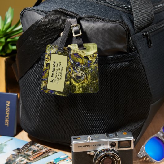 アビカスタムグノンオリーブグリーン抽象芸術 ラゲッジタグ (正面&裏面)