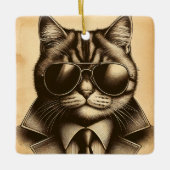 アビクールエータサングラスクリスマスクリスマスレトロ猫 セラミックオーナメント (正面)