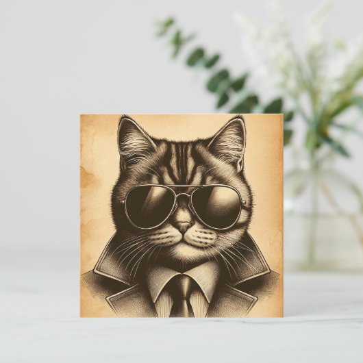 アビクールエーターサングラスのレトロ猫セピアカード (スタンド正面)