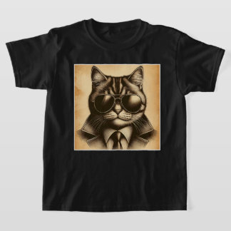 アビクールエーターサングラスのレトロ猫セピアキッズ Tシャツ