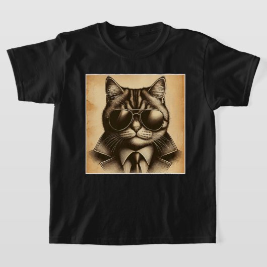アビクールエーターサングラスのレトロ猫セピアキッズ Tシャツ (レイダウン)