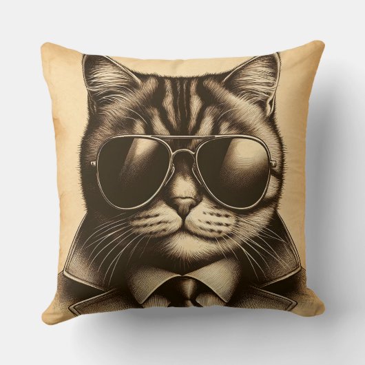 アビクールエーターサングラスセピアのレトロ猫 クッション (裏面)
