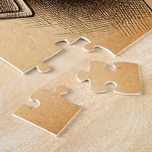 アビクールエーターサングラスセピアのレトロ猫 ジグソーパズル (側面)